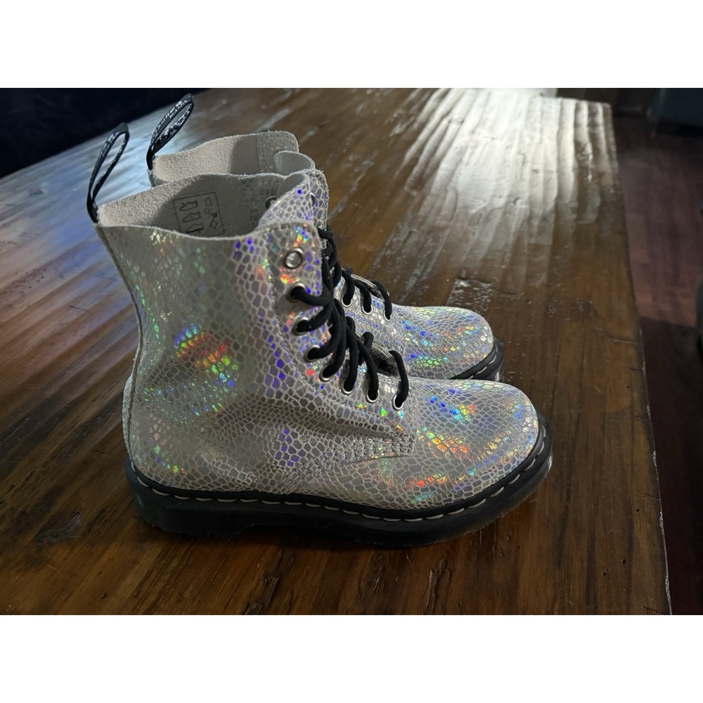 Dr Martens 1460 Pascal Womens 7 White Silver Snake Metallic Suede NWOB